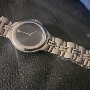 Movado Silver Bracelet Watch with Black Dial